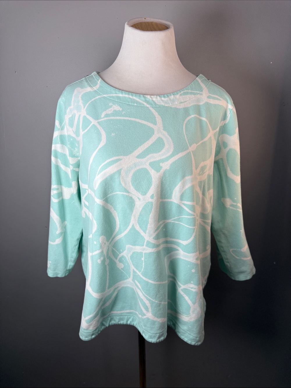 Women's Mint White Abstract Print Boatneck Top